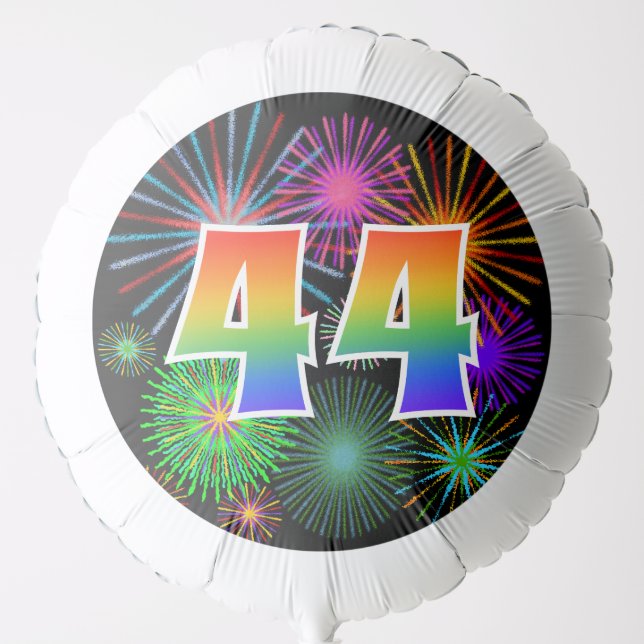 Fun Fireworks + Rainbow Pattern "44" Event # Balloon (Front)