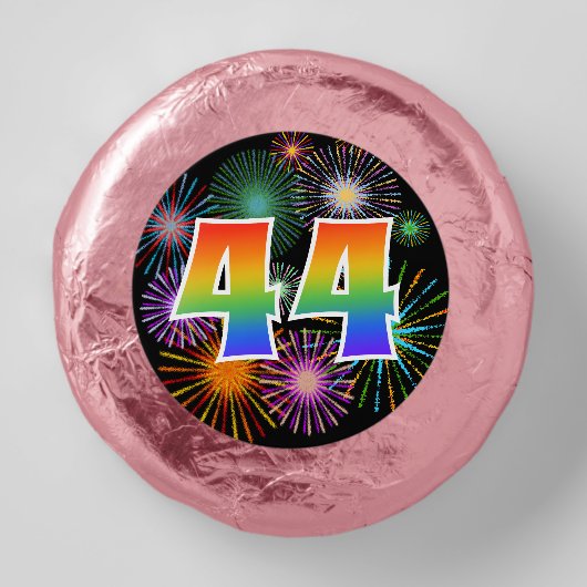 Fun Fireworks, Rainbow Pattern "44" Event # Dipped Oreo Cookie Favors (Front)
