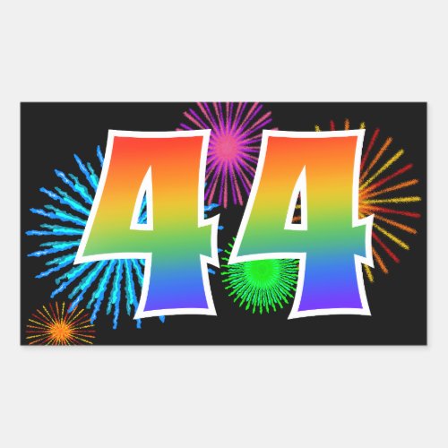 Fun Fireworks  Rainbow Pattern 44 Event Number Rectangular Sticker