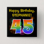 [ Thumbnail: Fun Fireworks + Rainbow Pattern "45" Birthday # Button ]