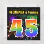 [ Thumbnail: Fun Fireworks + Rainbow Pattern "45" Birthday # Invitation ]