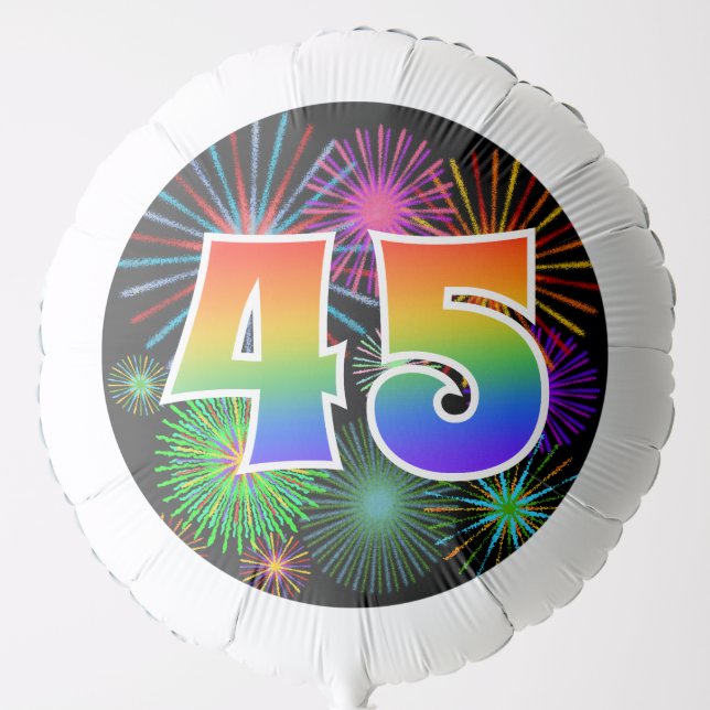 Fun Fireworks + Rainbow Pattern "45" Event # Balloon (Front)