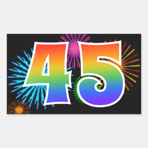 Fun Fireworks + Rainbow Pattern "45" Event Number Rectangular Sticker