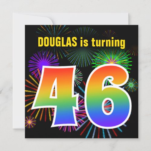 Fun Fireworks  Rainbow Pattern 46 Birthday  Invitation