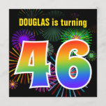 [ Thumbnail: Fun Fireworks + Rainbow Pattern "46" Birthday # Invitation ]
