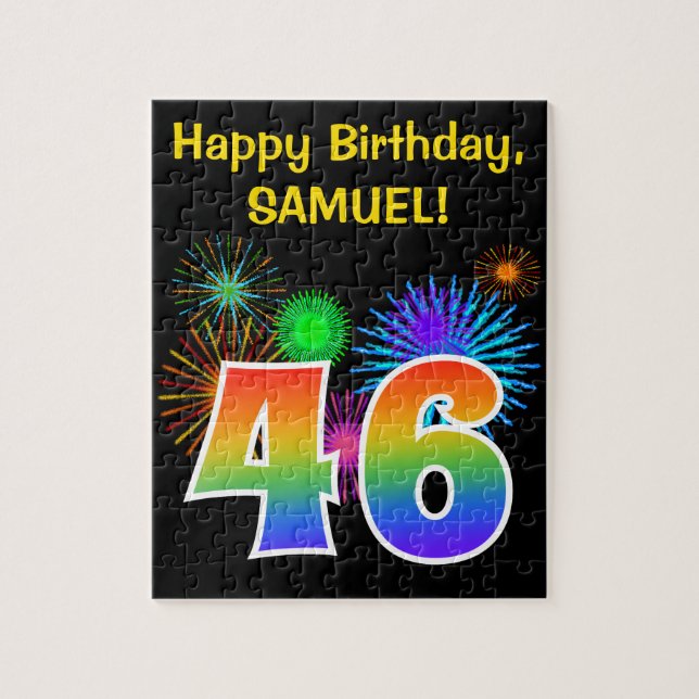 Fun Fireworks + Rainbow Pattern "46" Birthday # Jigsaw Puzzle (Vertical)
