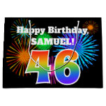 [ Thumbnail: Fun Fireworks + Rainbow Pattern "46" Birthday # Gift Bag ]