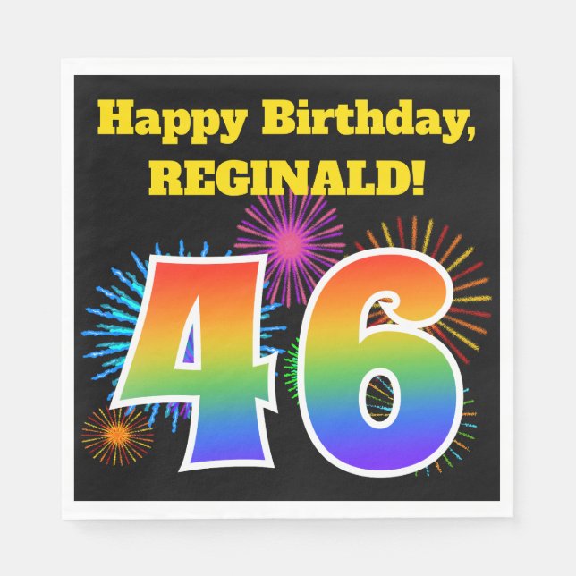 Fun Fireworks + Rainbow Pattern "46" Birthday # Napkins (Front)