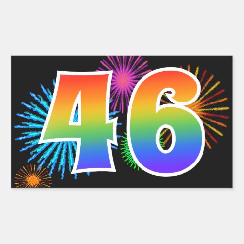 Fun Fireworks  Rainbow Pattern 46 Event Number Rectangular Sticker