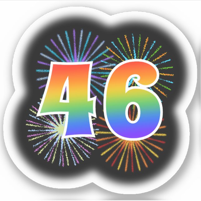 Fun Fireworks + Rainbow Pattern "46" Event # Sticker (Front)