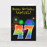 [ Thumbnail: Fun Fireworks + Rainbow Pattern "47" Birthday # Card ]