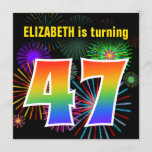 [ Thumbnail: Fun Fireworks + Rainbow Pattern "47" Birthday # Invitation ]