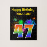 [ Thumbnail: Fun Fireworks + Rainbow Pattern "47" Birthday # Jigsaw Puzzle ]