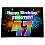 [ Thumbnail: Fun Fireworks + Rainbow Pattern "47" Birthday # Gift Bag ]