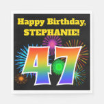 [ Thumbnail: Fun Fireworks + Rainbow Pattern "47" Birthday # Napkins ]