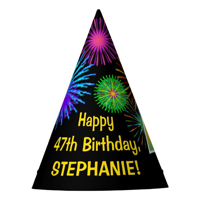 Fun Fireworks + Rainbow Pattern "47" Birthday # Party Hat (Front)