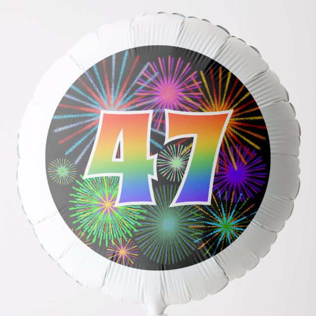 Fun Fireworks + Rainbow Pattern "47" Event # Balloon (Front)