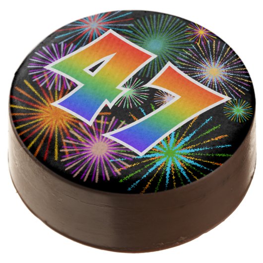 Fun Fireworks, Rainbow Pattern "47" Event # Chocolate Covered Oreo (Angled)