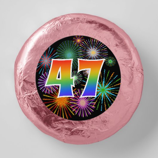 Fun Fireworks, Rainbow Pattern "47" Event # Dipped Oreo Cookie Favors (Front)