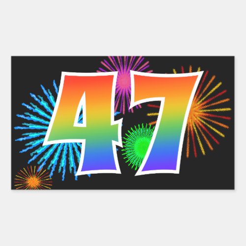 Fun Fireworks  Rainbow Pattern 47 Event Number Rectangular Sticker