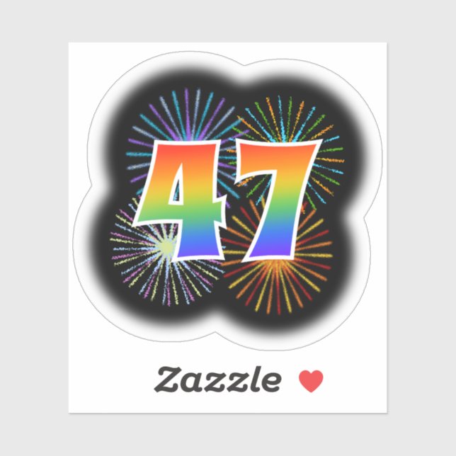 Fun Fireworks + Rainbow Pattern "47" Event # Sticker (Sheet)