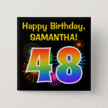 [ Thumbnail: Fun Fireworks + Rainbow Pattern "48" Birthday # Button ]