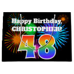 [ Thumbnail: Fun Fireworks + Rainbow Pattern "48" Birthday # Gift Bag ]