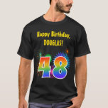 [ Thumbnail: Fun Fireworks + Rainbow Pattern "48" Birthday # T-Shirt ]