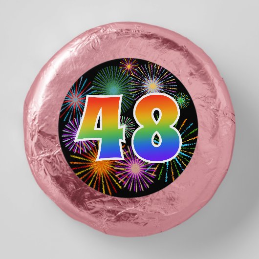 Fun Fireworks, Rainbow Pattern "48" Event # Dipped Oreo Cookie Favors (Front)