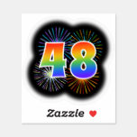 [ Thumbnail: Fun Fireworks + Rainbow Pattern "48" Event # Sticker ]