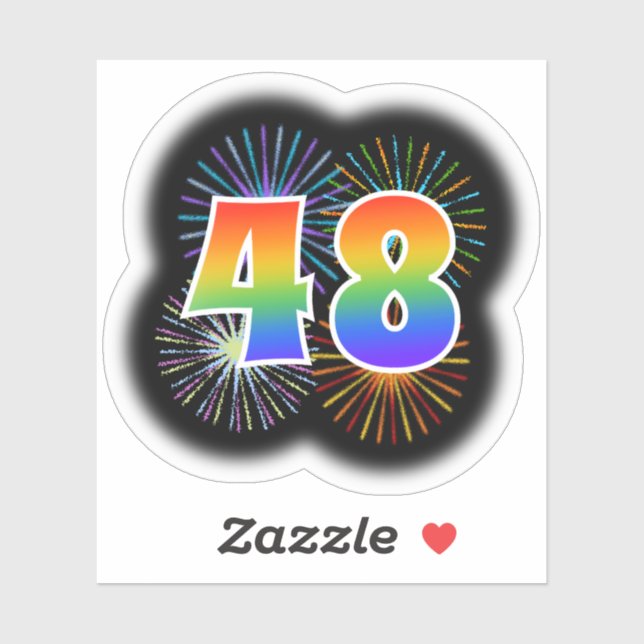 Fun Fireworks + Rainbow Pattern "48" Event # Sticker (Sheet)