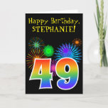[ Thumbnail: Fun Fireworks + Rainbow Pattern "49" Birthday # Card ]