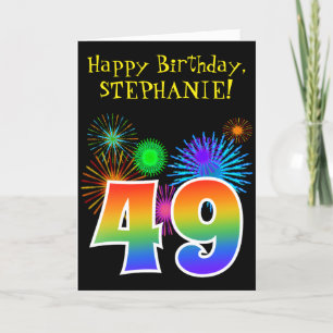 Fun Fireworks + Rainbow Pattern "49" Birthday # Card