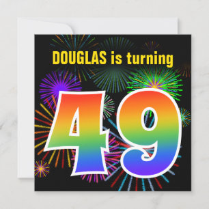 Fun Fireworks + Rainbow Pattern "49" Birthday # Invitation