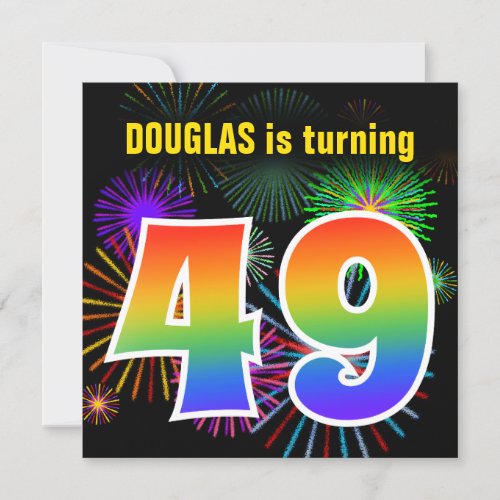 Fun Fireworks  Rainbow Pattern 49 Birthday  Invitation