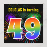 [ Thumbnail: Fun Fireworks + Rainbow Pattern "49" Birthday # Invitation ]