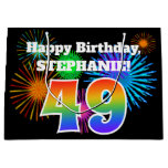 [ Thumbnail: Fun Fireworks + Rainbow Pattern "49" Birthday # Gift Bag ]