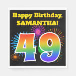 [ Thumbnail: Fun Fireworks + Rainbow Pattern "49" Birthday # Napkins ]