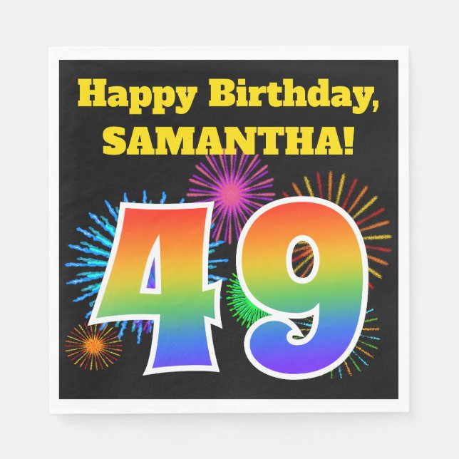 Fun Fireworks + Rainbow Pattern "49" Birthday # Napkins (Front)