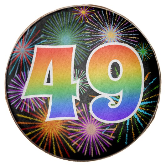 Fun Fireworks, Rainbow Pattern "49" Event # Chocolate Covered Oreo (Front)