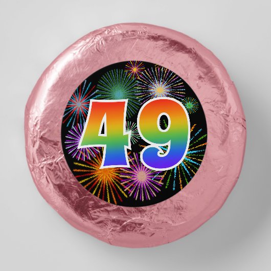 Fun Fireworks, Rainbow Pattern "49" Event # Dipped Oreo Cookie Favors (Front)