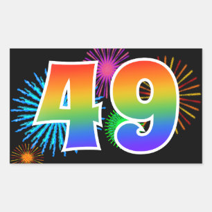 Fun Fireworks + Rainbow Pattern "49" Event Number Rectangular Sticker