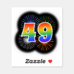[ Thumbnail: Fun Fireworks + Rainbow Pattern "49" Event # Sticker ]