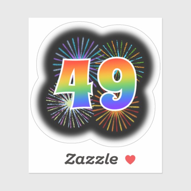 Fun Fireworks + Rainbow Pattern "49" Event # Sticker (Sheet)