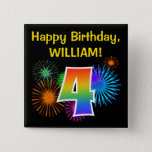 [ Thumbnail: Fun Fireworks + Rainbow Pattern "4" Birthday # Button ]