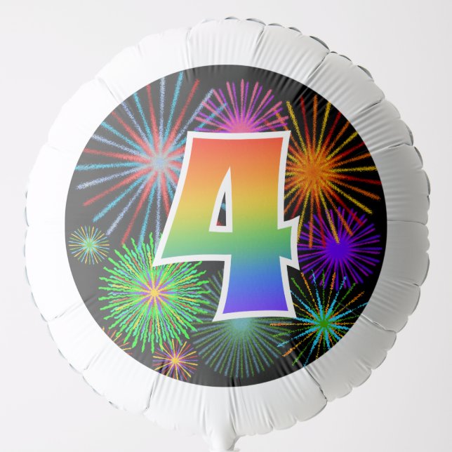 Fun Fireworks + Rainbow Pattern "4" Event # Balloon (Front)
