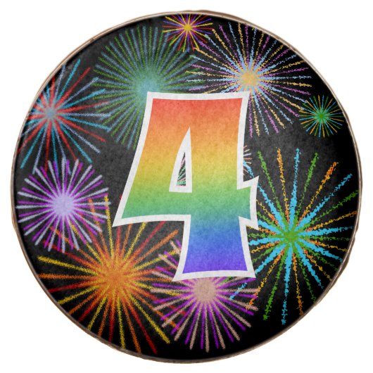 Fun Fireworks, Rainbow Pattern "4" Event # Chocolate Covered Oreo (Front)