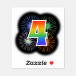 [ Thumbnail: Fun Fireworks + Rainbow Pattern "4" Event # Sticker ]