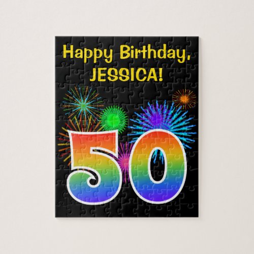 Fun Fireworks  Rainbow Pattern 50 Birthday  Jigsaw Puzzle