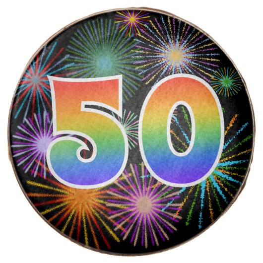Fun Fireworks, Rainbow Pattern "50" Event # Chocolate Covered Oreo (Front)